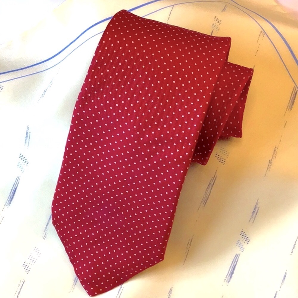 VTG Fleet Street All Silk Red Cream Petite Dots Tie 70s Mod